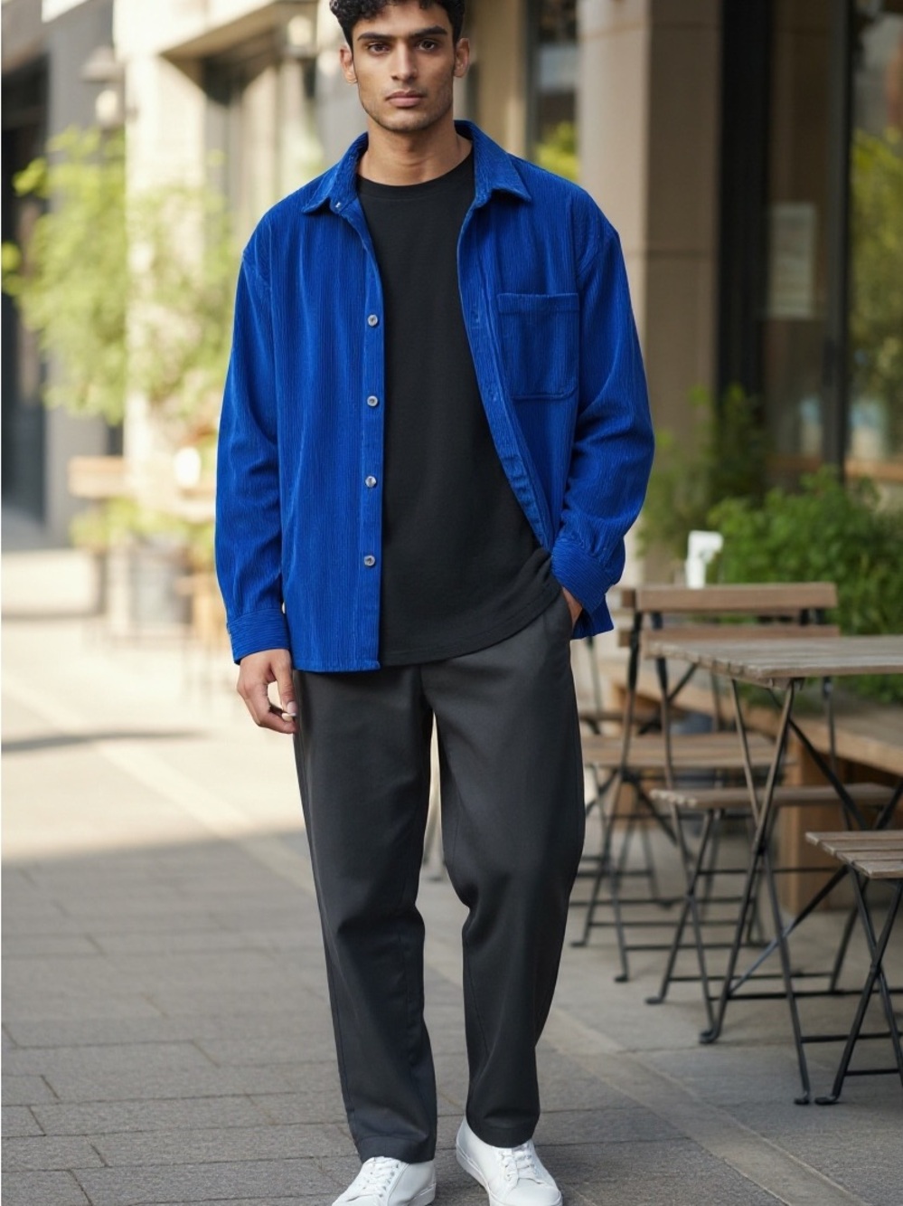 Zara Men's Corduroy Shirt Jacket in Royal Blue